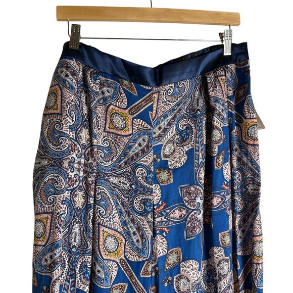 Anthropologie Elevenses Ines Blue Paisley Print Wide Leg Flowy Boho Pants Size L - Picture 5 of 15